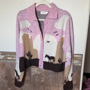 Sweater with Pink and Brown Western Design
